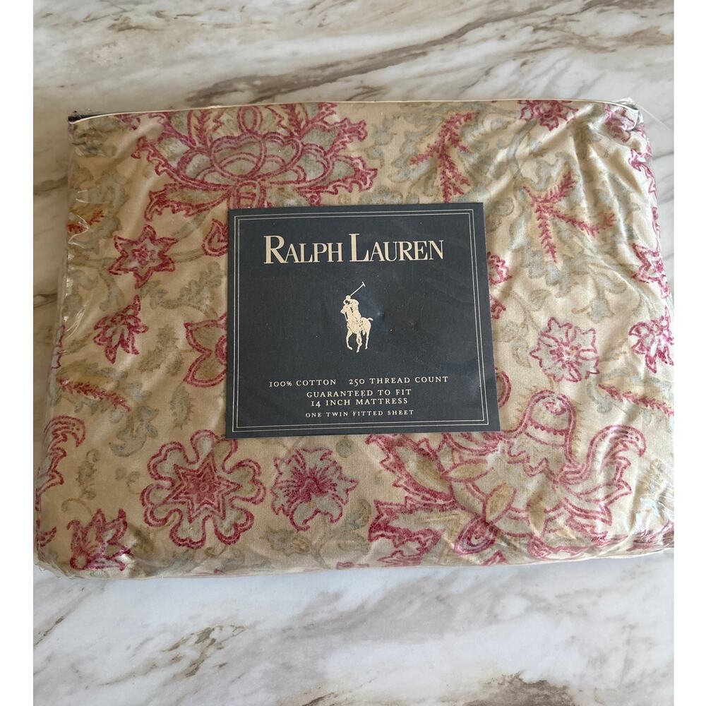 NOS Vintage Ralph Lauren Twin Fitted Sheet Amelia Floral Tan New in Package